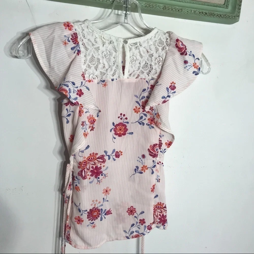 Monteau Girl Pink Flutter Sleeve Floral blouse 7